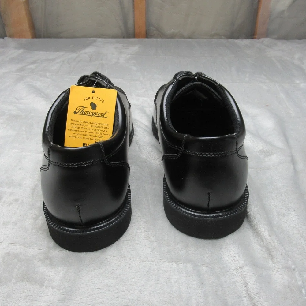 Thorogood Mens Shoes 11M Black Oxford Slip Resistant Leather Lace High Shine NEW